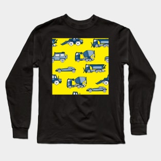 Vehicles blue on yellow Long Sleeve T-Shirt